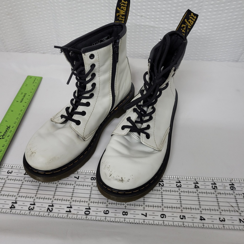 Dr. Martens 1460 J White Leather Lace Up Side Zip Combat Boots Kids US 4 4902